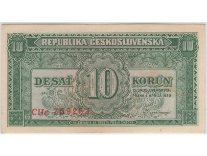 ČESKOSLOVENSKO. 10 korun 1950. Série CHc. Nov. 77b.