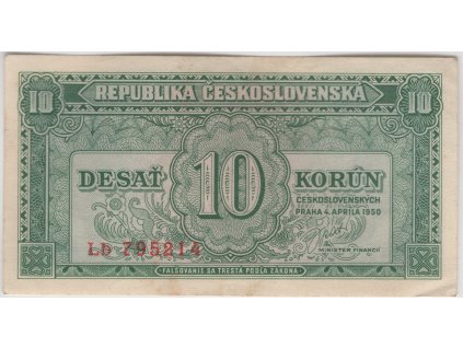 ČESKOSLOVENSKO. 10 korun 1950. Série Lb. Nov. 77b.