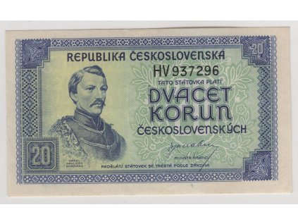 ČESKOSLOVENSKO. 20 korun (1945). Série HV. Nov. 71.