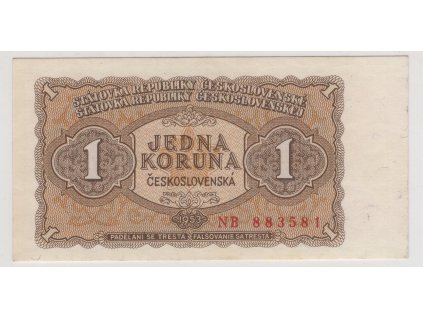 ČESKOSLOVENSKO. 1 koruna 1953. Série NB 883581. Nov. 89b. Český tisk.