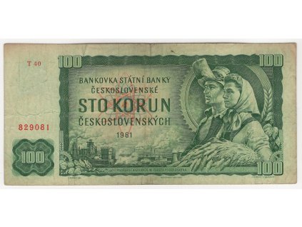 ČESKOSLOVENSKO. 100 korun 1961. Série T 40. Hej. 101c2.