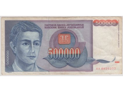 JUGOSLÁVIE. 500.000 dinara 1993. Série AA..