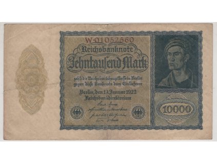 NĚMECKO. 10.000 Mark. Ro. 69b. 19.1.1922. Série W.