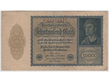 NĚMECKO. 10.000 Mark. Ro. 69b. 19.1.1922. Série V.