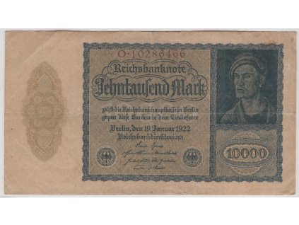 NĚMECKO. 10.000 Mark. Ro. 69b. 19.1.1922. Série O.