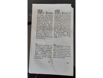 1819.07.23.  Patent císaře Františka I. o pravidlech, která při umrtvení (amortizírování) takových obligac zemstva, ješto na přinášitele znějí, aneb knim patřících ouročních kuponů, pozorována býti mají.