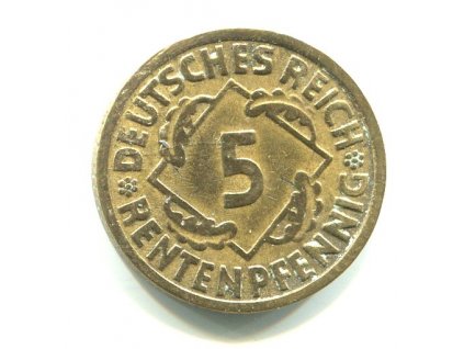 NĚMECKO. 5 Rentenpfennig 1924/F.