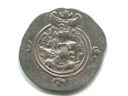 PERSIE. Chusro II. (590-628). Drachma. Mincovna GD = Gayy, provincie Isfahan. Rok 4. Ag.