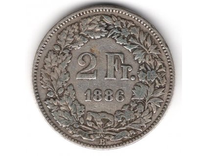ŠVÝCARSKO. 2 franken 1886. Ag.