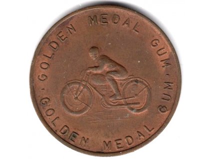 VELKÁ BRITÁNIE. Golden Medal Gum. Reklamní žeton. Motocyklista.