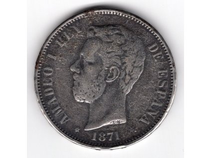 ŠPANĚLSKO. 5 pesetas 1871. Replika.