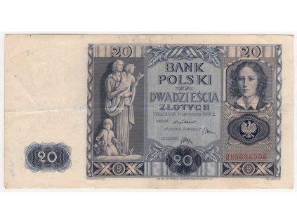 POLSKO. 20 złotych 11.11.1936. Série BH. Par. 94.