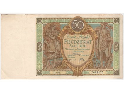POLSKO. 50 złotych 1.9.1929. Série DL. Par. 96c.