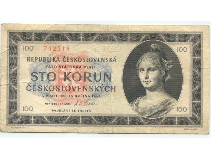 ČESKOSLOVENSKO. 100 korun 1945. Série C 28. Nov. 81b.