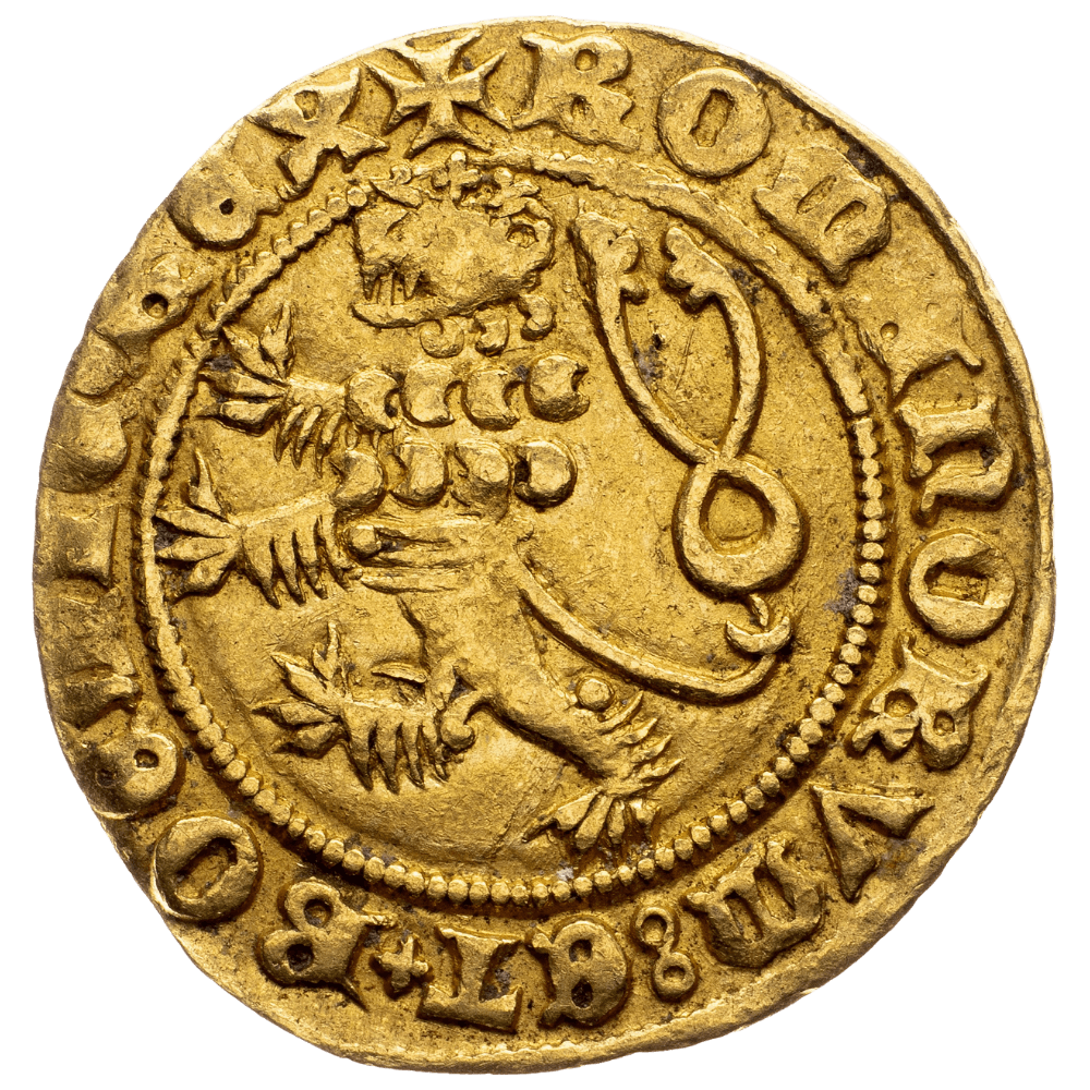 Karel IV. 1 dukát 1346–1378 Praha — revers, výkup mincí Praha Pešek Auctions