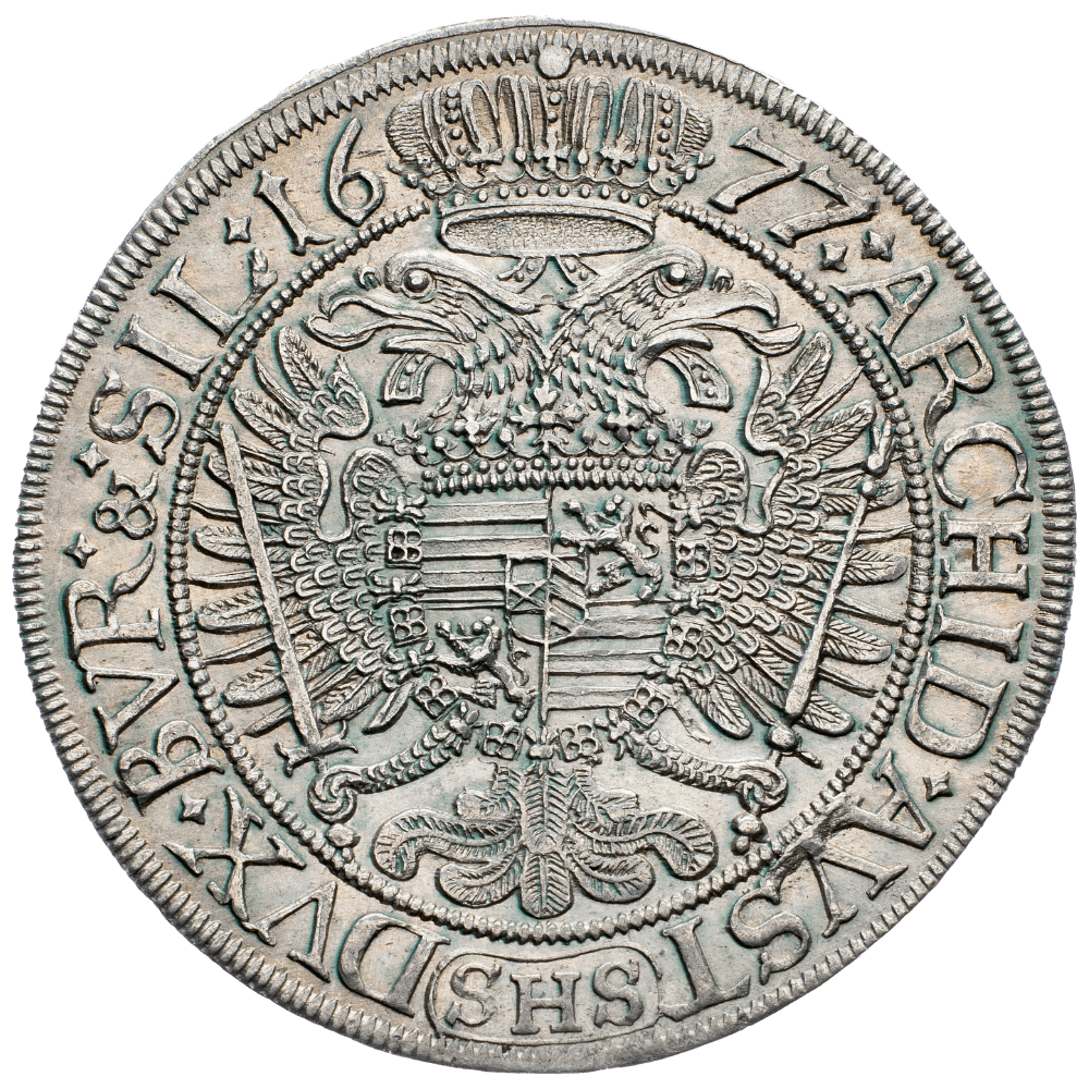 Leopold I. 1/2 tolar 1677 Breslau — revers, výkup mincí Praha Pešek Auctions