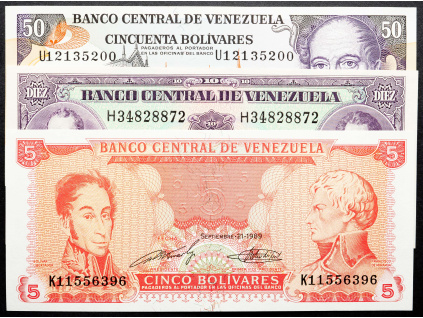 5, 10, 50 Bolivares 1989, 1990, 1992-B-17880-1