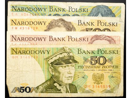 50, 100, 500, 1000 Zlotych 1988, 1988, 1982, 1982-B-25214-1