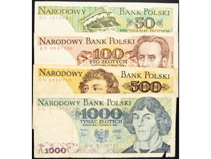 50, 100, 500, 1000 Zlotych  1976, 1982, 1988-B-8709-1