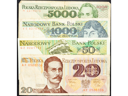 20, 50, 1000, 5000 Zlotych 1982, 1988, 1982, 1982-B-10402-1