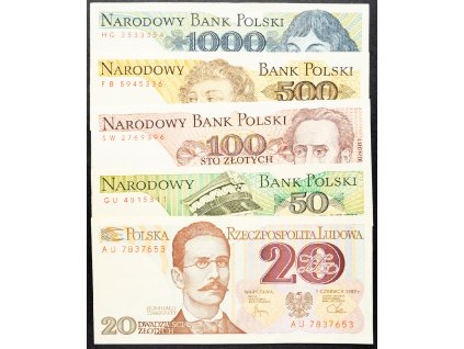 20, 50, 100, 500, 1000 Zlotych 1982, 1988, 1988, 1982, 1982-B-14736-1