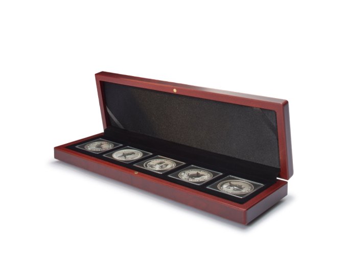 volterra 5 quadrum drevene mincovni etue na 5 minci krabicka pro 5ks minci kazeta na 5 ctvercovych kapsli quadrum 50x50mm leuchtturm 339051