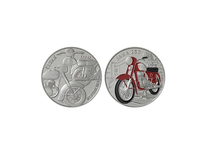 2022 500 kc stribrna pametni mince cnb slavne dopravni prostredky mince motocykl jawa 250 proof