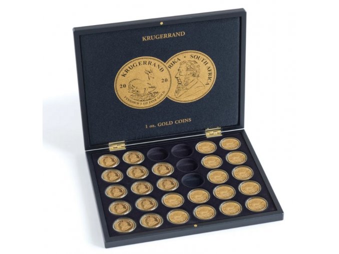 luxusni mincovni krabicka na ulozeni sbirky zlatych investicnich minci 1oz krugerrand gold v kapslich leuchtturm 363743 lighthouse