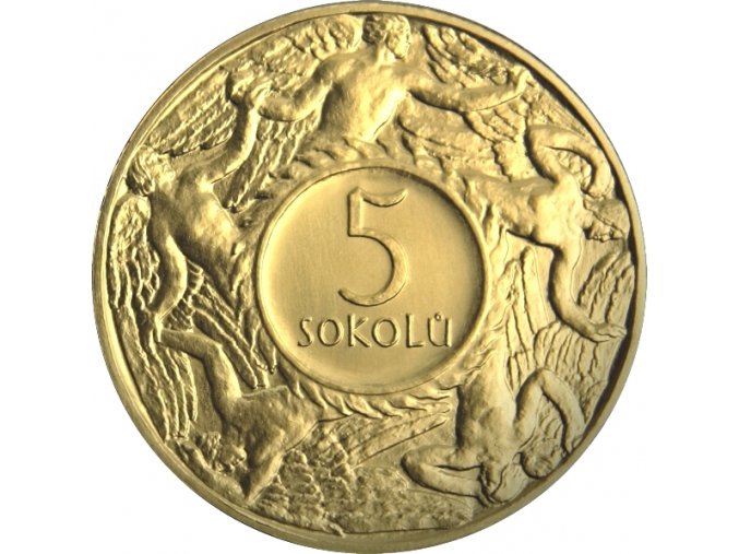 zlata medaile 5 sokolu 1920 novorazba zkusebniho odrazku rub