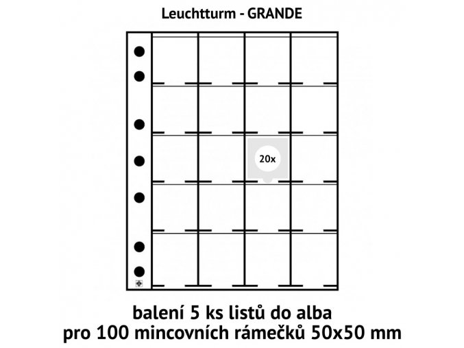 baleni listy 5ks obal do alba grande folie pro 100ks mincovni ramecky 50x50mm leuchtturm 324851 lighthouse