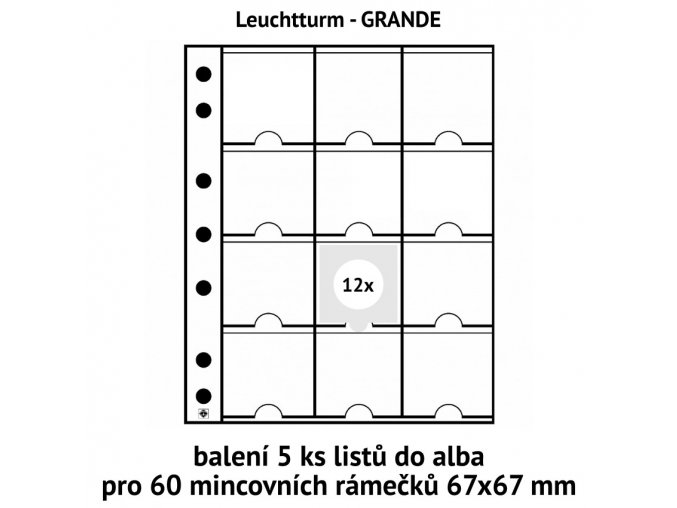 pruhledne albove listy grande xl mincovni ramecky na mince obal do alba 67x67 mm baleni 5 ks bile mezilisty leuchtturm 326120 lighthouse