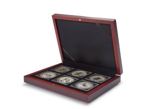 volterra 6 quadrum mincovni drevena etue na sadu 6 minci krabicka na sady minci kazeta na 6 ctvercovych kapsli quadrum 50x50mm leuchtturm 339052
