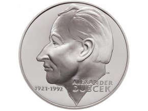 Slovenská pamětní stříbrná mince v hodnotě 200 Sk k 80. výročí narození Alexandra Dubčeka.