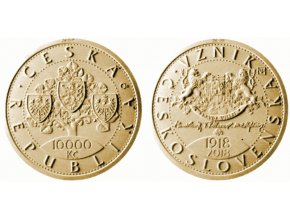 2018 10000 kc zlata pametni mince vznik ceskoslovenska 100 vyroci vladimir pavlica umelecky navrh mimoradne razby 2016 2020