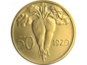 zlata medaile 50 stotin 1920 novorazba zkusebniho odrazku rub