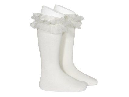 tulle ruffle knee high socks cream
