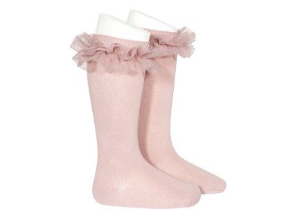 tulle ruffle knee high socks pale pink