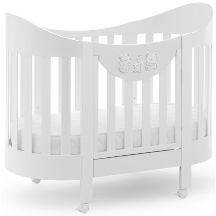 oválna detská postieľka s matracom a komplet výbavou Happy Family biela nunobaby.sk