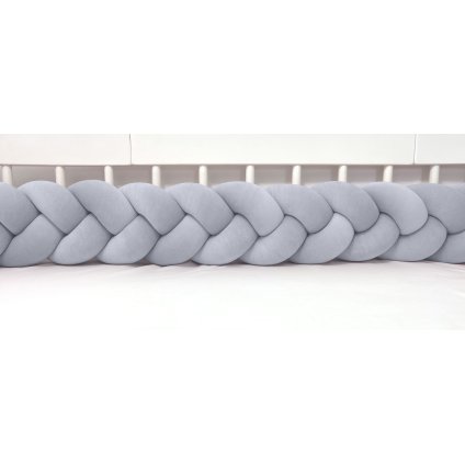 detský plyšový mantinel do postieľky - trojitý pletenec šedý nunobaby.sk