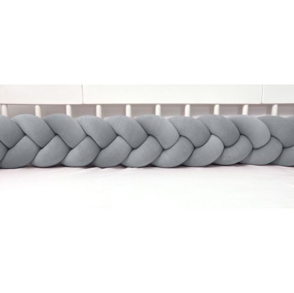 detský plyšový mantinel do postieľky - trojitý pletenec tmavošedý nunobaby.sk