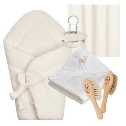 novorodenecká súprava so zavinovačkou a osuškou vanilka nunobaby.sk