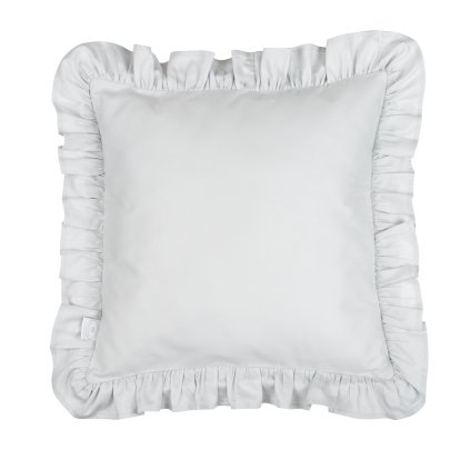 vankúš s volánikmi zo saténovej bavlny s výplňou bledo šedá