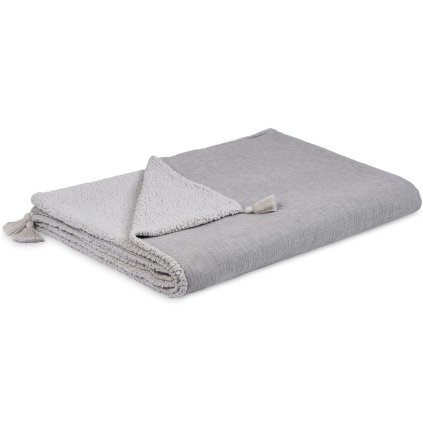 Obojstranná deka mušelín a umelá kožušina sivá melanž nunobaby.sk