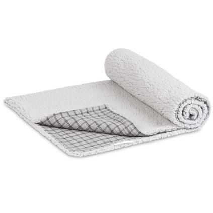 Obojstranná deka mušelín a umelá kožušina sivá kocka nunobaby.sk
