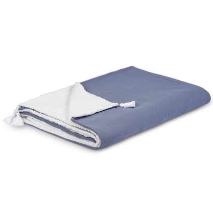 Obojstranná deka mušelín a umelá kožušina modrá nunobaby.sk