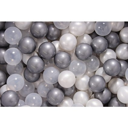 MeowBaby® SADA certifikové plastové loptičky do bazéna Ø7cm transparentná,strieborná, biela perleťová nunobaby.sk