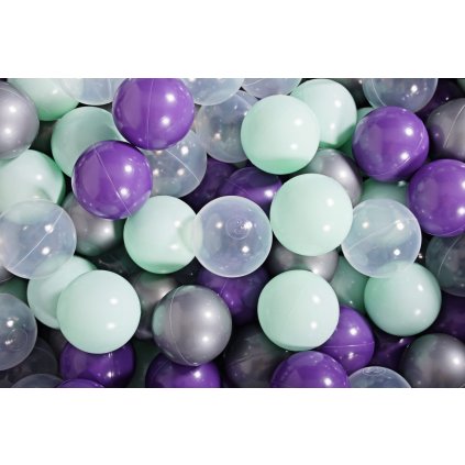 MeowBaby® SADA plastové loptičky do suchého bazéna Ø7cm fialová, mätová, transparentná, strieborná nunobaby.sk