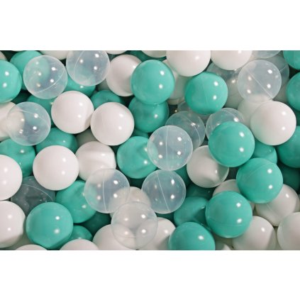 MeowBaby® SADA certifikované plastové loptičky do suchého bazéna Ø7cm biela, tyrkysová, transparentná nunobaby.sk
