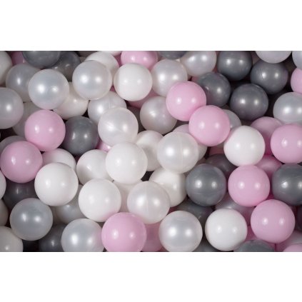 MeowBaby® SADA certifikované plastové loptičky do suchého bazéna Ø7cm biela, biela perleťová, strieborná, bledoružová nunobaby.sk