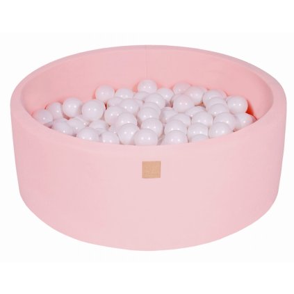 5900168329614 MeowBaby® Cotton detský suchý bazén s guličkami 90x30cm + 200 guličiek – ružová, guličky biela